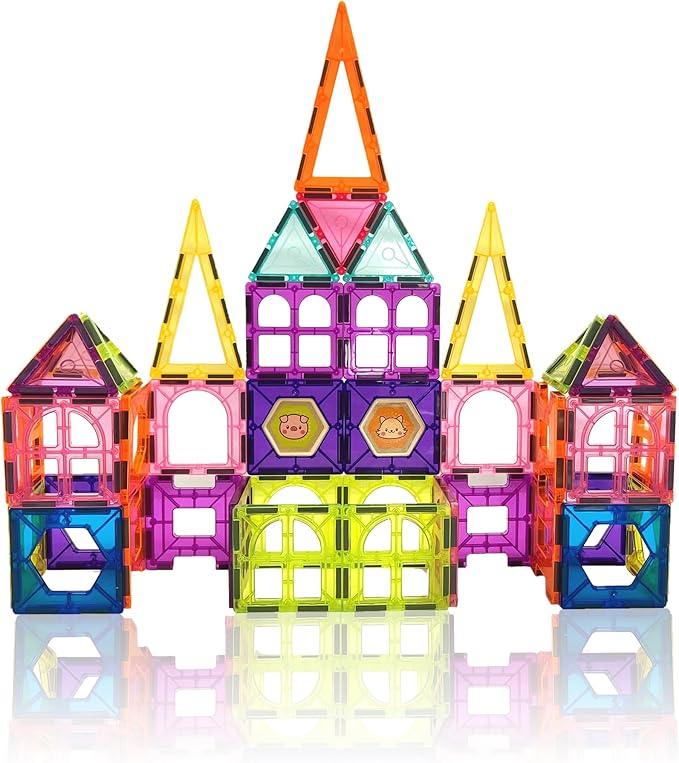 Contixo ST4 Magnetic Tiles - 112 PCs 3D Building Blocks STEM Construction Creativity, Imagination, Recreational, Educational Building Toys for Kids Children Toddler Ages 4-8, Boys and Girls Age 3-5