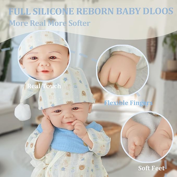 16.93 in Full Silicone Reborn Baby Dolls, 1:1 Lifelike Newborn Dolls Non Vinyl Realistic Reborn Toddler Dolls Boy Washable Sleeping Doll