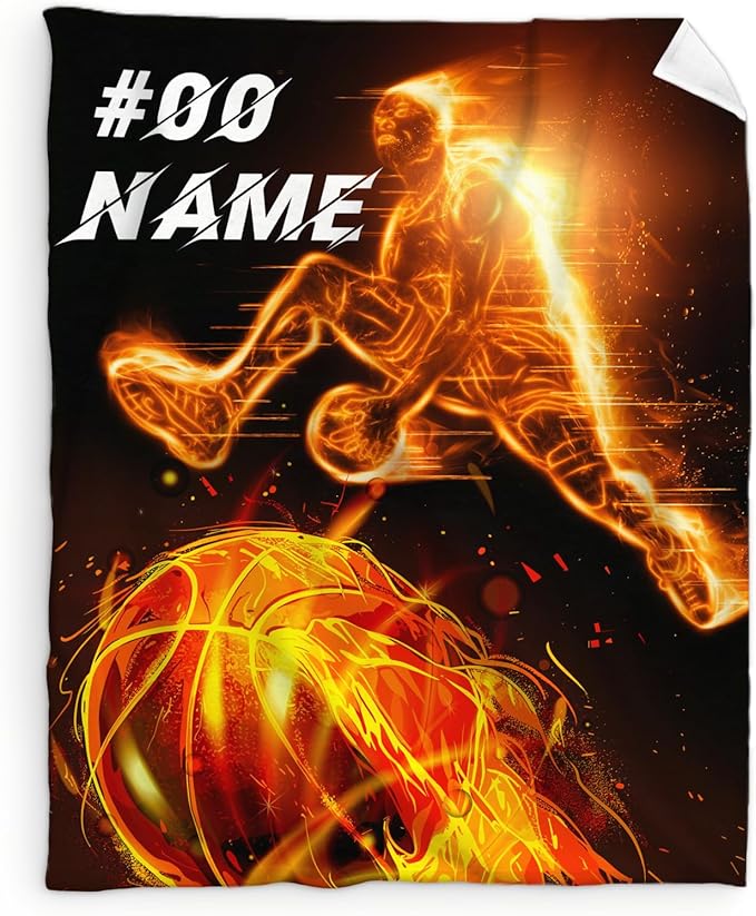 Custom Blanket with Name, Basketball Blankets for Boys Men, Gifts for Birthday, 60 x 50 Inches Soft Fuzzy Throws, Gift for Basketball Lovers, Warm Flannel Throw for Bed Sofa Room Decor, Travel