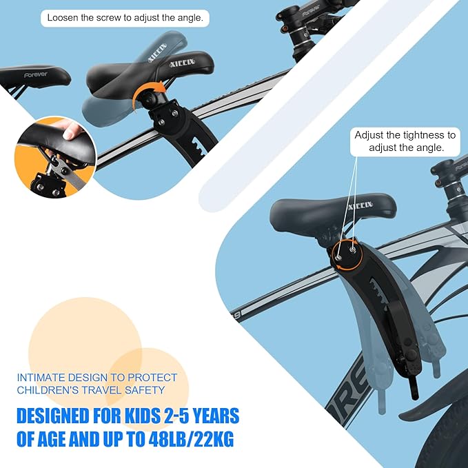 Kids Bike Seat with Handlebar Attachment, Detachable Front Mounted Child Bicycle Seats with Foot Pedals for Children 2~5 Years, Compatible with All Adult Mountain Bikes (Handle+Seat)