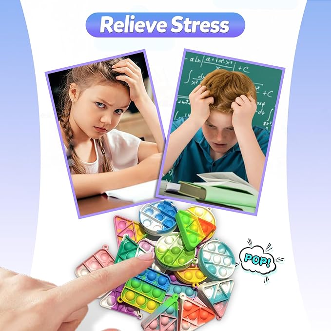 108 PCS Pop Fidget Keychain It Mini Fidget Toys Bulk Party Favors for Kids 4-8,8-12 Year Boys Girls Push Pops Bulk Toys Its Small Prizes for Kids Classroom Birthday Party Favors Bubble Poppers