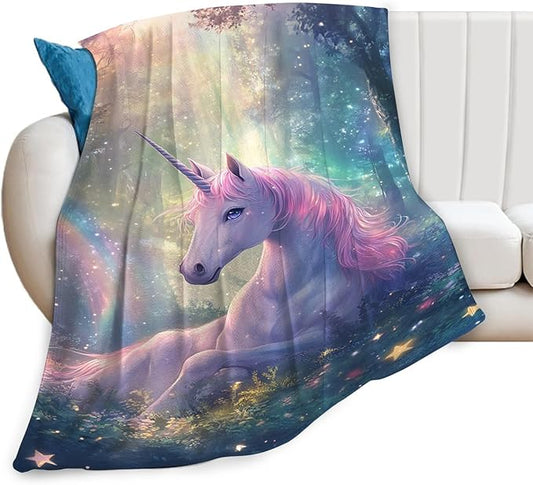 Unicorn Blanket Gifts for Girls Women Unicorn Forest Throw Blankets Cozy Plush Fleece Flannel Fuzzy for Kids Bed Decor 80"X60"