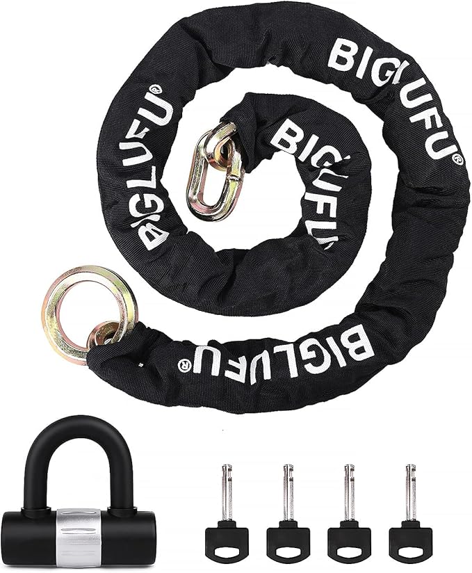 BIGLUFU Motorcycle Chain Lock 100cm/3.3ft Heavy Duty Bike Chain Lock Anti-Theft Durable Cut Proof 14mm Thick Security Bicycle Chain with 4Keys 16mm U Lock for Moped,Scooter,Motorcycles