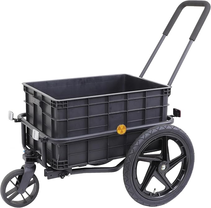 Xspec 2-in-1 Bike Cargo Trailer Pushcart, Bicycle Trailer with Removable Box and Waterproof Cover, Black, Pushcart Stroller with Tow Hitch and Removable Handlebar