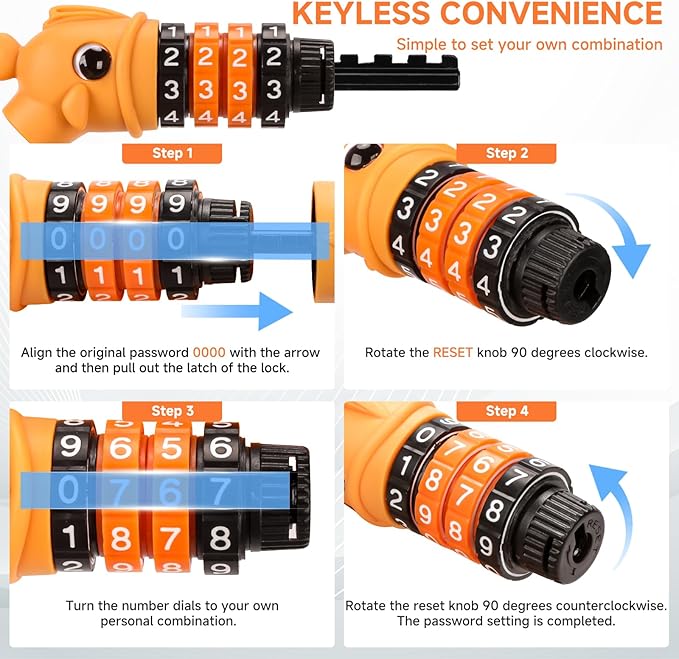 Bike Lock, 3.9 Feet 4-Digit Resettable Combination Password Anti-Theft Cable Lock, Cute Coiled Bike Lock with Mounting Bracket, Suitable for Bicycles, Electric Scooters, Ebikes (Orange-12mm)