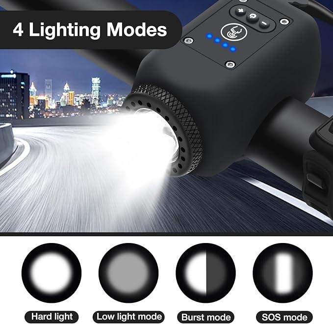 Bike Horn, Bicycle Horn with Large Range Floodlight, IPX5 Waterproof with USB Rechargeable Bike Electronic Horn
