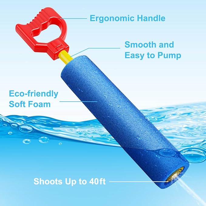 Water Guns, 40 Ft Water Squirter Toys Foam Soakers Blaster Guns Outdoor Swimming Pool Beach Summer Party Water Toys for Kid Age 3-12 Teens Adults-6 Pack