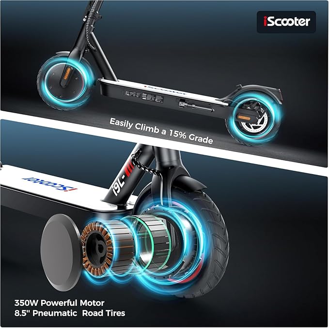 iScooter Electric Scooter for Adults, 23/18/12 Miles Long Range,22/19/18 Mph Top Speed, Commuting Electric Scooter with Cruise Control, Double Braking Systems Escooter for Adults and Teens