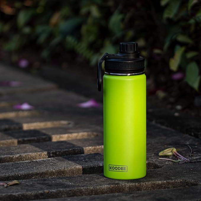 koodee Insulated Water Bottle, 18 oz Stainless Steel Double Wall Vacuum Wide Mouth Sport Bottle with Leakproof Spout Lid (Apple Green)