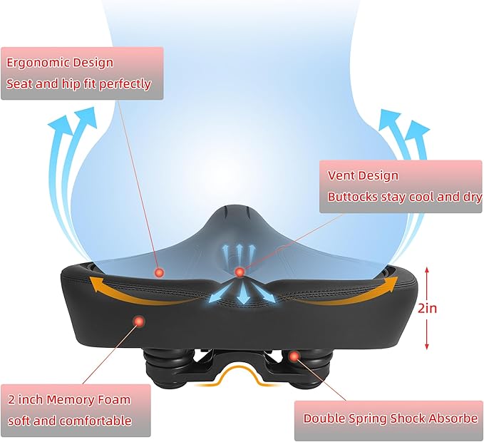 Oversized Bike Seat for Peloton Bike & Bike+, Wide Bicycle Saddle Replacement Compatible with Peloton, Exercise or Road Bikes, Seat Cushion for Men & Women