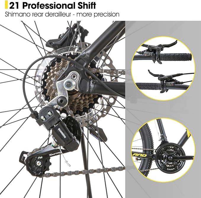 Hiland 27.5 inch Mountain Bike 21 Speeds, Lock-Out Suspension Fork, Aluminum 18 inch Frame Hydraulic Disc-Brake for Men Women Mens MTB Bicycle Adlut Bike