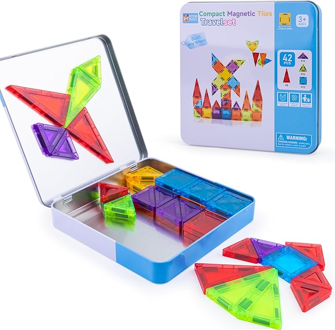 Stocking Stuffer Kid Magnetic Tiles Travel Toys for Toddler, Magnetictile Block Airplane Car Road Trip Travel Activities Essential, Preschool Educational STEM Learning Sensory Toy, Gift for 3-4-5-7-8