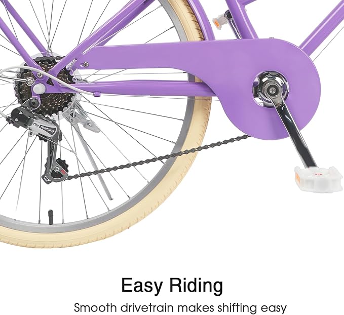 Glerc 20 24 26 Inch Beach Cruiser Bike, 6-Speed Hybrid City Bicycle for Girls Youth and Over 6 Years Old, Missy Bike with Wicker Basket & Lightweight, Multiple Colors