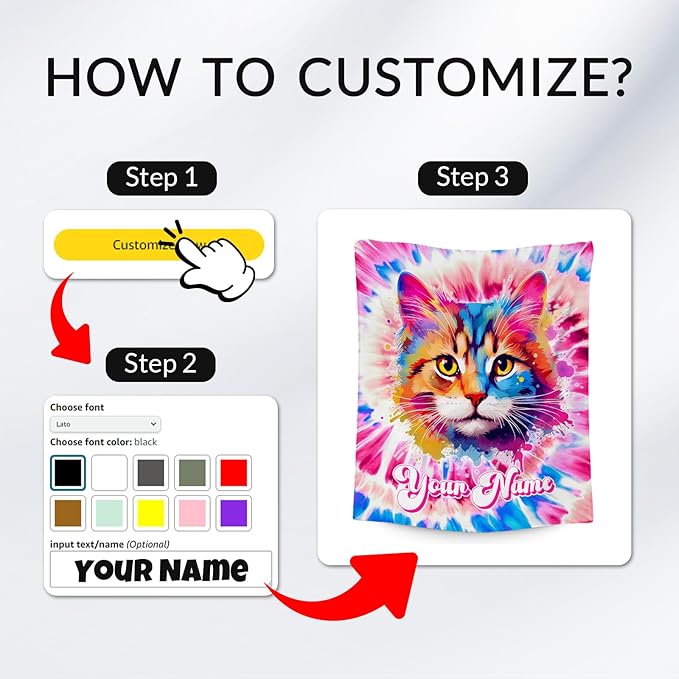 UNIKITTY Girls Blanket, Cat Blanket Gifts for Girls Toddlers, Personalized Rainbow Throw, Custom Flannel Kids Throws with Cat On It (4 Sizes)