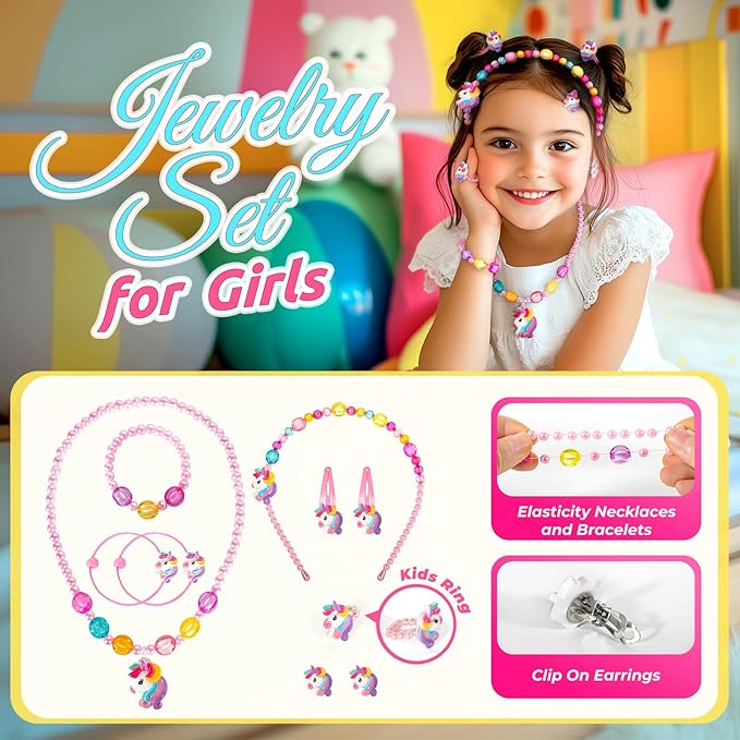 ULOVEME Kids Real Makeup Kit for Little Girls - Real, Non Toxic, Washable Make Up Toy - Umicorn Toys Gift for 3 4 5 6 7 8 9 10 12 Years Old Girls Birthday (Heart Shaped Purse+Jewelry Set)