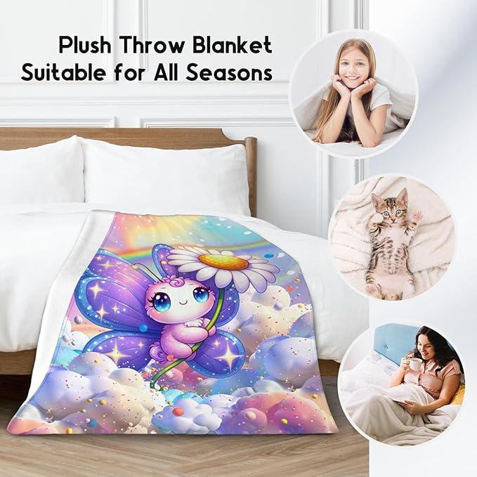 Girls Blankets - Butterfly Blanket Gifts - 50x60 Inches Cute Cozy Soft Flannel Throw for Couch, Office Bed