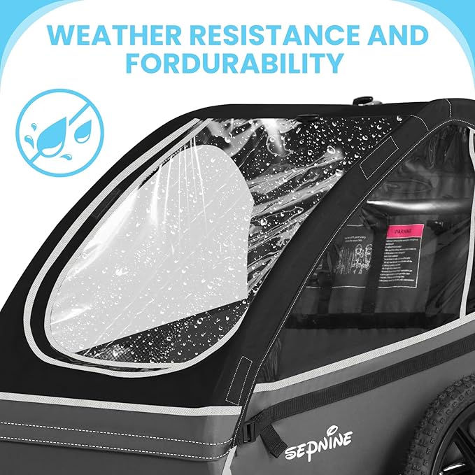 Sepnine Kids Bike Trailer, Suitable for 1 to 2 Kids, 12+ Months, Quick Attach to Bike, Foldable, with 5-Point Harness and Storage Bags