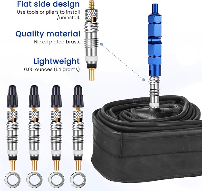 Presta Valve Core Removal Tool with Valve Core Cover Brass Screws Plastic Buckle & Installation Tools for Bike Tire Tubeless Road MTB Tires