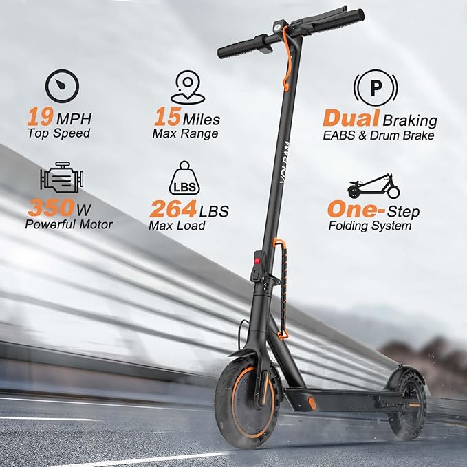 VOLPAM Electric Scooter, 350W/500W Powerful Motor, 8.5"/10" Solid Tires, 19/22Mph, 28/21/12 Miles Range,Dual Braking