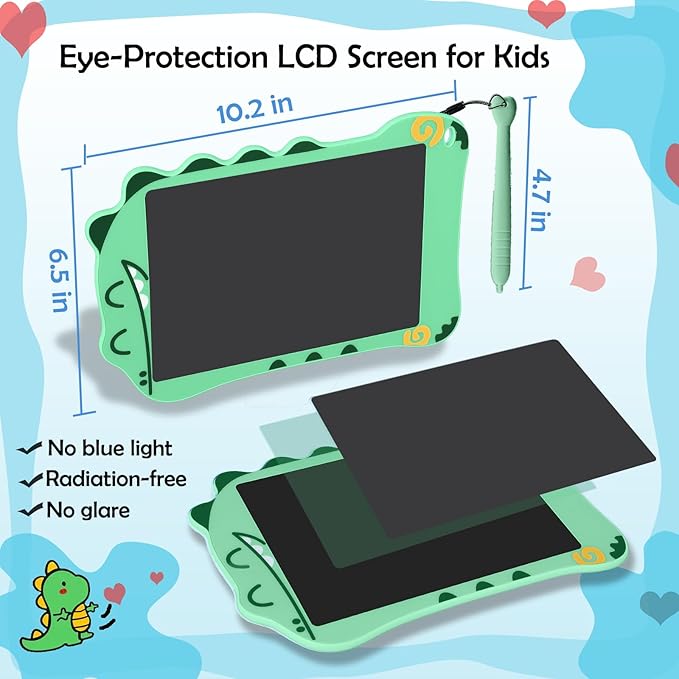 LCD Doodle Board Dinosaur Writing Tablet for Kids Toys, 8.5 Inch Colorful Todder Drawing Pad for Educational Learning Gift in Christmas Birthday Suitable for 3 4 5-8 Years Old Boys Girls (Green)