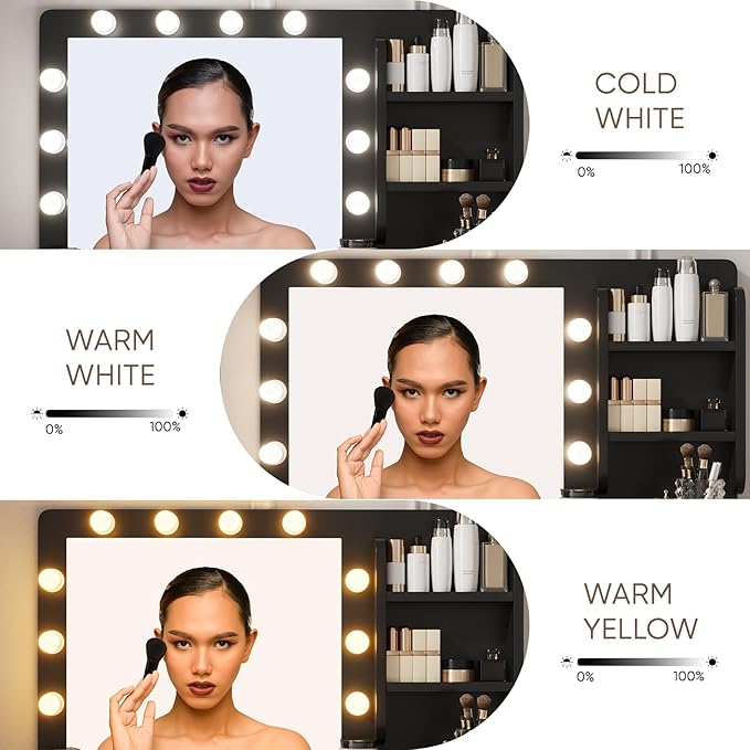 Makeup Vanity Desk with Lights,Vanity with Lighted Mirror,3 Lighting Modes Adjustable,Vanity Desk with 5 Storage Drawers,Vanity Set with Bench