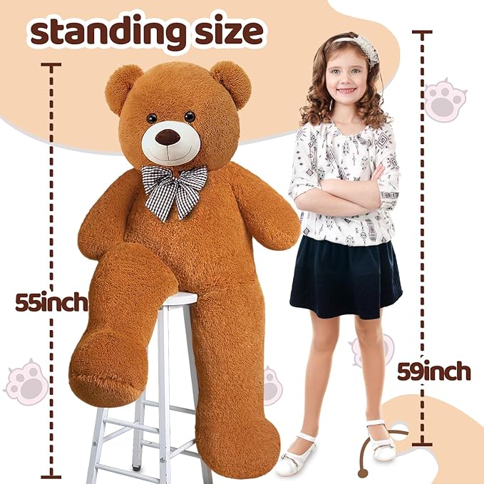 Giant Teddy Bear 55" Stuffed Animals Plush Toy, Cute Life Size Big Soft Bear for Boy Girl Birthday Valentine Mother's Day, 7 LBs, 140 CM, Dark Brown