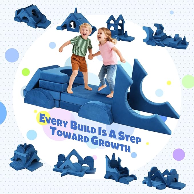 15 Pcs Modular Kids Play Couch, Toddler Couches That Fold Out, Plush Foam Chair for Children’s Playroom, Velvet Fabric Convertible Foam and Floor Cushion for Boys and Girls (Blue,27)