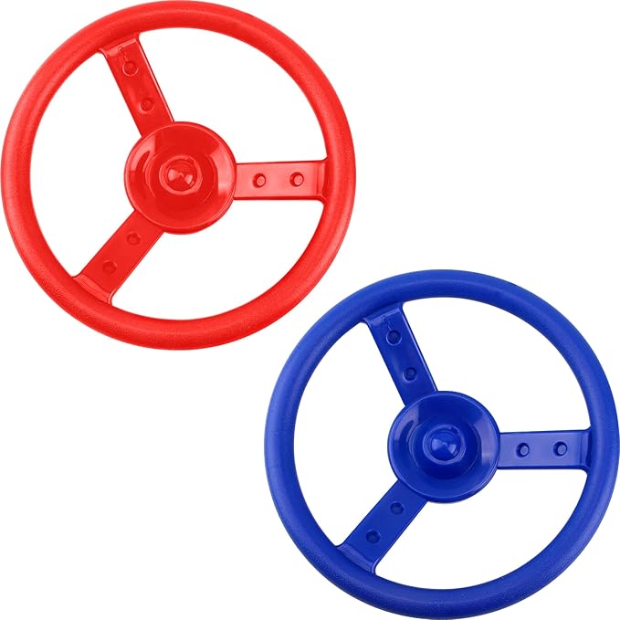 2 Pack Steering Wheel Playset Plastic Pirate Ships Wheel with Mounting Tools for Kids Playground Outdoor Gym (Red, Purple)