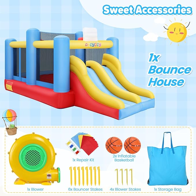 AKEYDIY Bounce House Ball Game Park, Large Bounce House for Kids 8-12, Sports Mania Bouncy House with Large Bounce Area/Dual Slides Inflatable Bouncer with Blower - Huge16ft x10ft