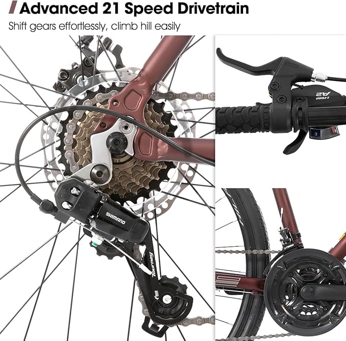 HH HILAND 700C Road Hybrid Bike, 21 speeds Bikes Urban City Commuter Bicycle with Disc Brake for Men Women Adult Comfortable Bicycle