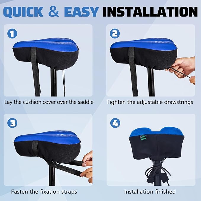 Zacro Bike Seat Cushion - Padded Gel Bike Seat Cover for Men & Women, Padding Bicycle Saddle fit with Peloton/Spin Stationary Exercise/Mountain Road Cycling Bike