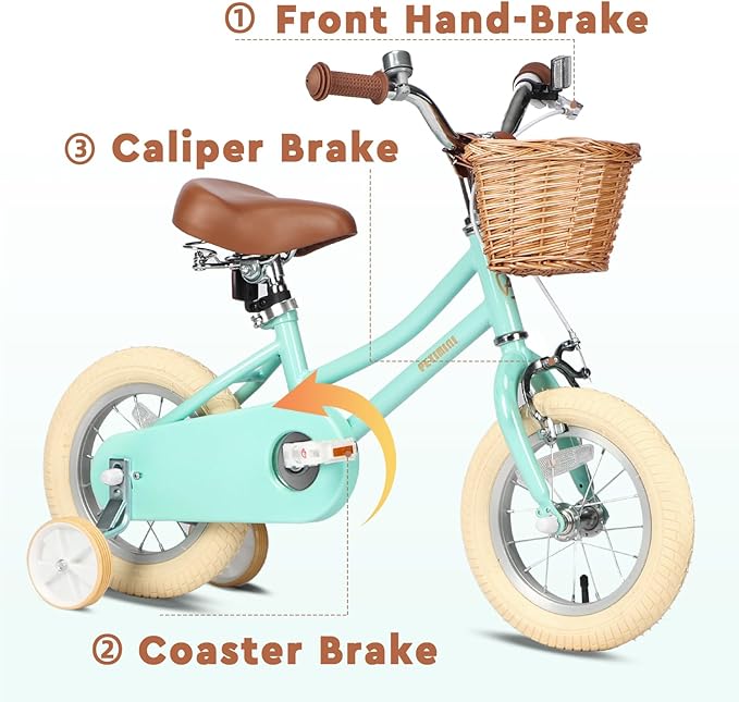 Petimini Girls Bike with Basket for 2-12 Years Old Kids, 12 14 16 18 20 Inch Bicycle with Bell Training Wheels Basket, Multiple Colors