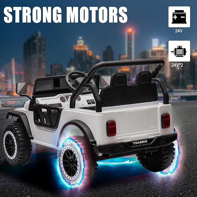 POSTACK 24 Volt Ride on Toys, Kids Ride on Car with Parental Remote Control, Power 4 Wheels Electric Car for Kids to Drive, 24V UTV with Music, Bluetooth for Boys Girls, White