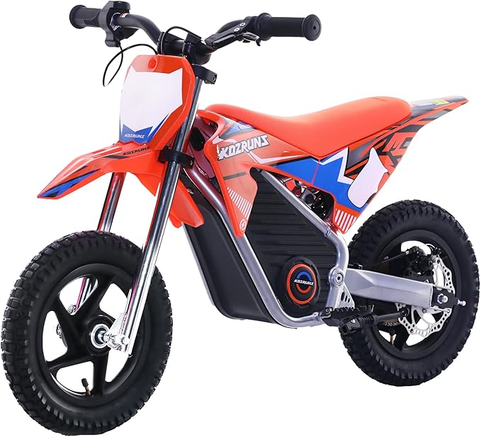 Electric Dirt Bike for Kids, Powerful Motorcycle for Ages 3-6, 24V 2.6Ah Lithium Battery, Dual Shock Absorption, 2 Speed Modes, Safe Disc Brake, 12Inch Off Road Tires, Orange