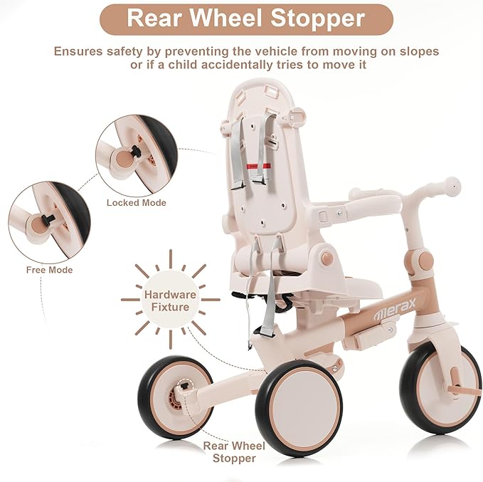 Foldable Toddler 7-in-1 Tricycle Removable Pedal, Canopy, and Guardrail Adjustable Parent Push Handle Ages 1-6 Years