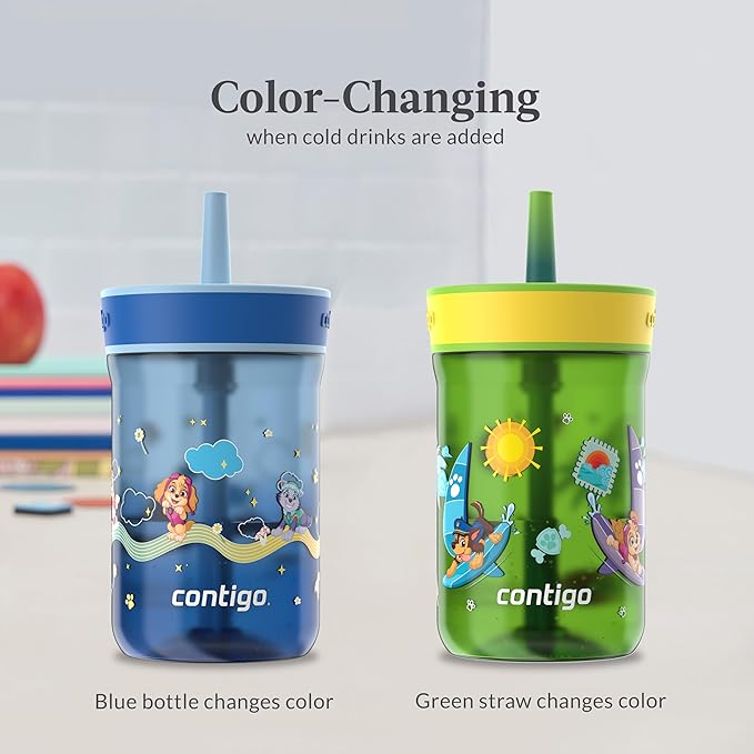 Contigo Leighton Tumbler with Straw, 14 oz, Cool Lime PAW Patrol (Color changing straw); Glacier PAW Patrol (Color changing body)