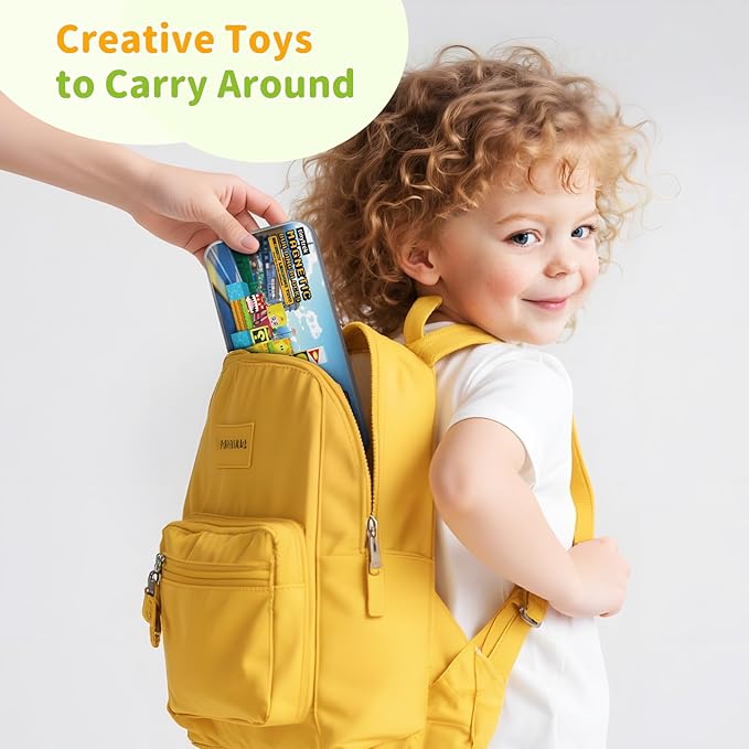 35 PCS Mini Magnetic Tiles Travel Set with Portable Iron Storage Box, STEM Educational Magnetic Building Blocks for Kids Ages 3-8, Montessori Sensory Toys Gifts for Toddler, Boys & Girls