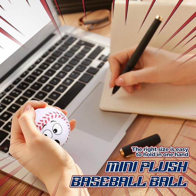 24 Pcs Mini Face Baseball Stress Balls for Boys Girls Fidget Toys Bulk Foam Balls for Stress and Anxiety Relief Balls for Party Favors Birthday Gift Decoration
