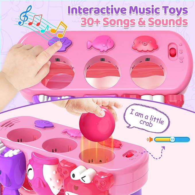 Toys for 1 2 Years Old Girls, Musical Toys for 12-18 Months, Interactive Toddler, Montessori Toys, Christmas Birthday Gifts for Baby Kids Toddlers Age 1-2 Years Old (Pink)