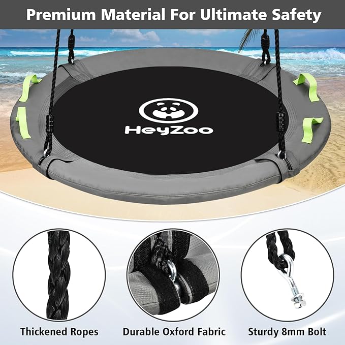 48 inch Tree Swing, Larger Saucer Flying Swing for Whole Family, 900lbs Weight Capacity, with Adjustable Hanging Straps, for Outdoor Playground, Gray