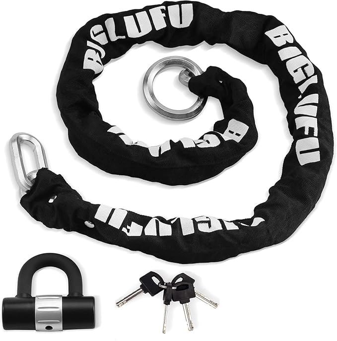 BIGLUFU Motorcycle Lock Chain Locks Heavy Duty 4ft Long, 15mm Cut Proof Square Chains, Ideal for Motorcycles, Bikes, Generator, Gates, Bicycle, Scooter
