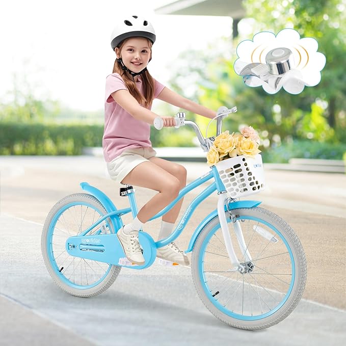 BABY JOY Kids Bike, 12 14 16 18 20 Inch Boys Girls Bike w/Adjustable Seat, Removable Basket, Handbrake & Coaster Brake, Training Wheels or Kickstand, Kids Bicycle with Multi-Color
