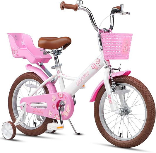 Glerc Sasha Girls Bike, 12-20 Inch Kids Bike for Children Ages 2-13 Years, Kids Bicycle with Doll-Seat & Basket & Training Wheels, Multiple Colors