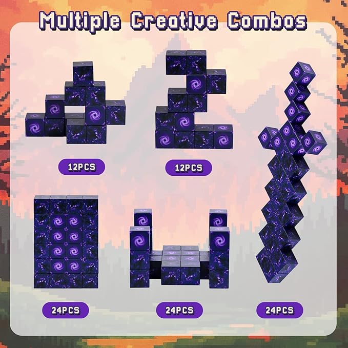 3 otters 12PCS Magnetic Building Blocks, Travel Toys for Kids STEM Magnetic Cube with Storage Box for Boys Girls Birthday Party (Portal)