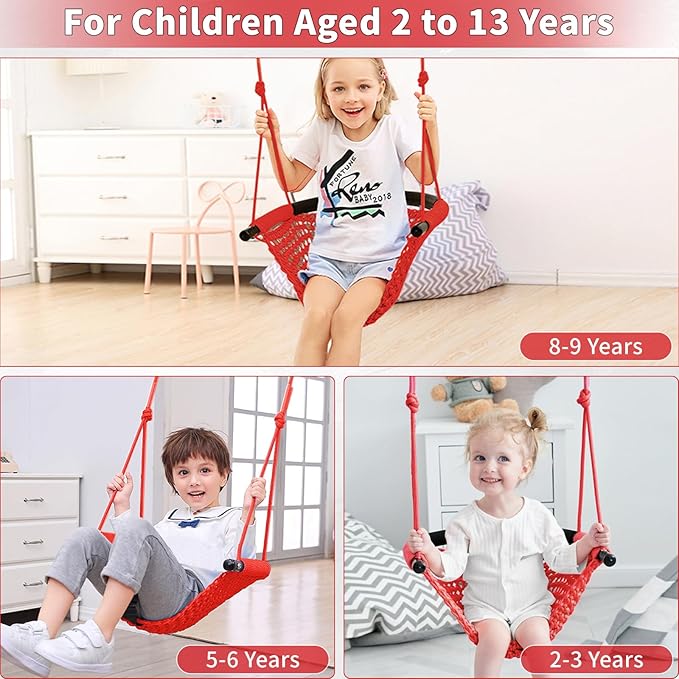 Hi-Na Kids Tree Swing Seat for Kids Rope Swing Seat, Indoor Swing for Kids Outdoor, Backyard Swing Tree Swing Seat Door Swing (Red)
