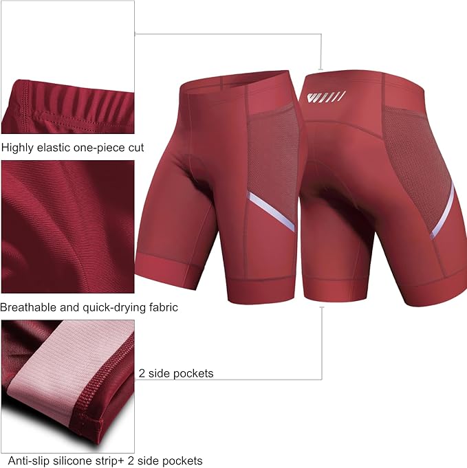 Wulibike Cycling Shorts Men Padded:Tights Highly Elastic Breathable Quick-Drying Road Bike Bicycle Shorts for Men Pockets