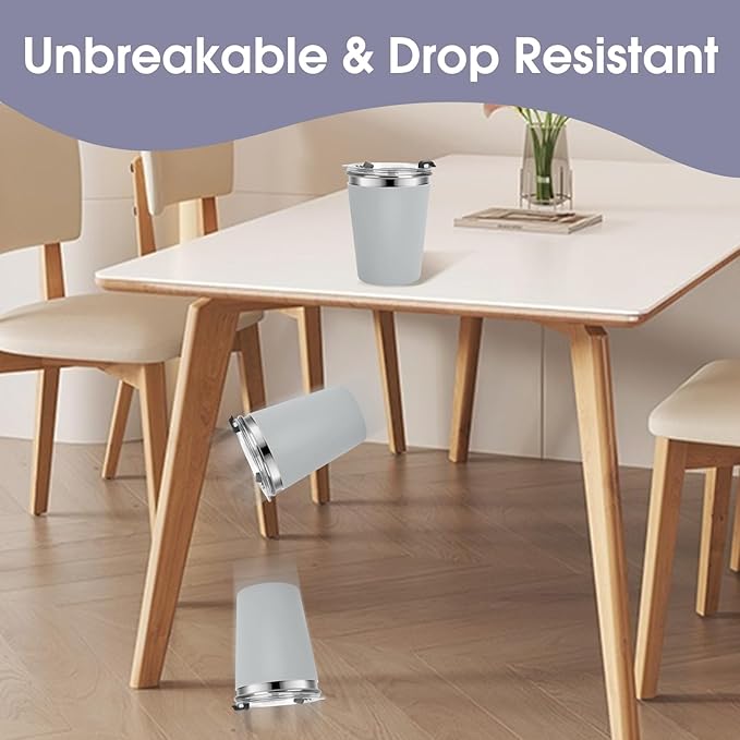 Stainless Steel Kids Cups with Lids and Straws Leakproof, 2 Pack 12oz Spill Proof Cups for Toddlers Kids Tumblers Unbreakable Sippy Cup with Straws for School, Outdoor (Dark Gray & Gray)