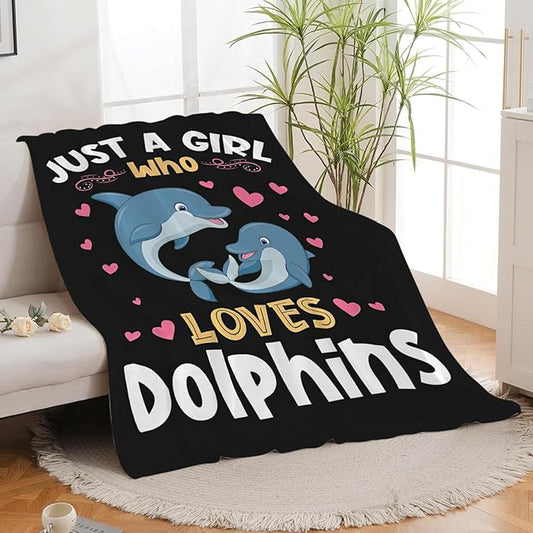 Dolphin Blanket Just A Girl Who Loves Dolphins Throw Blanket Gifts for Kids Girls Boys Adults Women Men Super Soft Cozy Plush Fluffy Fuzzy Fleece Blanket Decor 60''X80''
