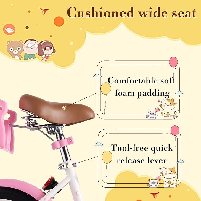 RULLY Kids Bike 12 14 16 inch for 2-7 Years Girls with Training Wheels & Front Handbrake, Kids Bicycle with Basket Bike Streamers Toddler Cycle Bikes