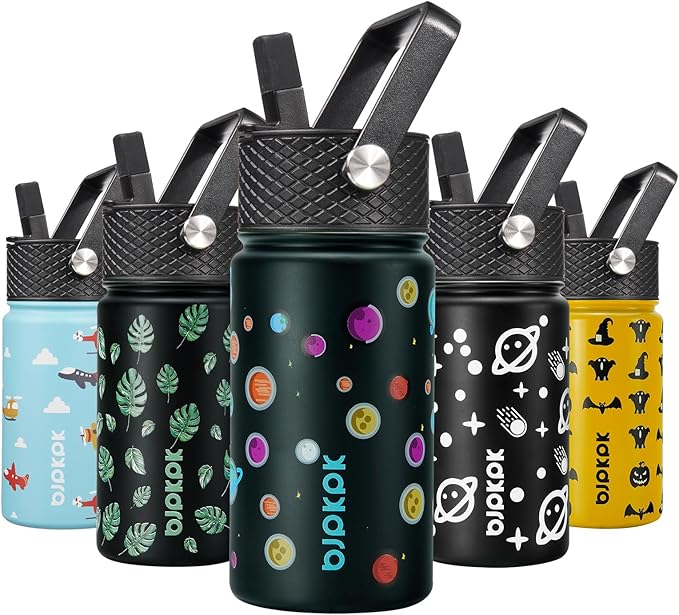 BJPKPK Water Bottle with Straw Lid, 15 oz Insulated Water Bottle, Stainless Steel Metal Water Bottles, Reusable Leak Proof BPA Free Thermo, Flask, Cups, Planets